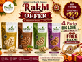 Rakhi Special Dry Fruit Gift Box – 4 Premium Packs (250g Each) | Cashew, Almond, Pistachio & Anjeer | Free Rakhi | ₹999