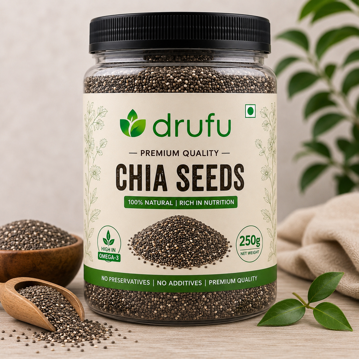 Drufu Chia Seeds – 100% Natural | Rich in Omega-3 & Fiber | 250g