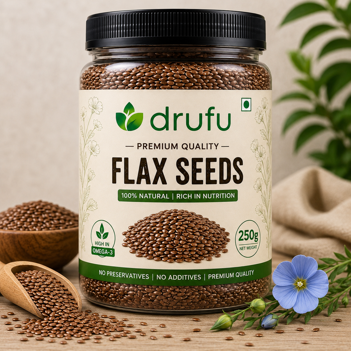 Drufu Flax Seeds – 100% Natural | Rich in Omega-3 & Fiber | 250g