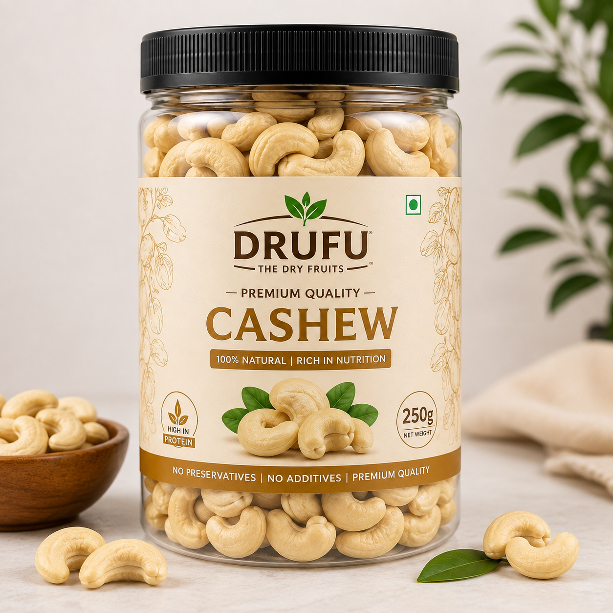 Drufu Special Whole Cashew Nuts W320, 250GM | 100% Natural Premium Kaju |(250 gm)