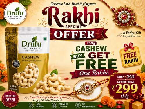 Drufu Special Whole Cashew Nuts W320, 250GM | 100% Natural Premium Kaju |(250 gm)